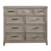 Belmar 9 Drawer Bureau Dresser in Washed Taupe and Silver Champagne image