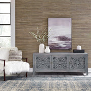 Marisol 65 Inch 3 Door Accent TV Stand in Weathered Honey and Soft Wash Gray image