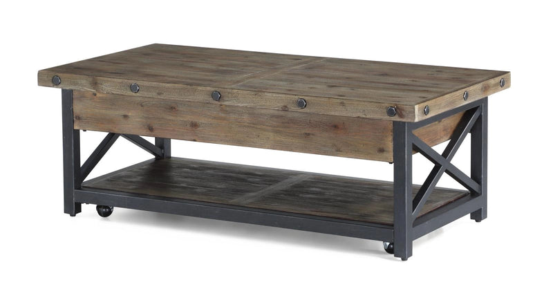 Flexsteel Carpenter Rectangular Lift-Top Cocktail Table with Casters in Rustic Gray