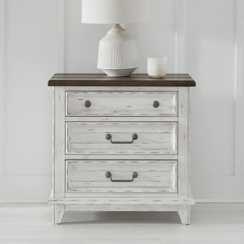 River Place 3 Drawer Nightstand with Charging Station in Riverstone White and Tobacco image