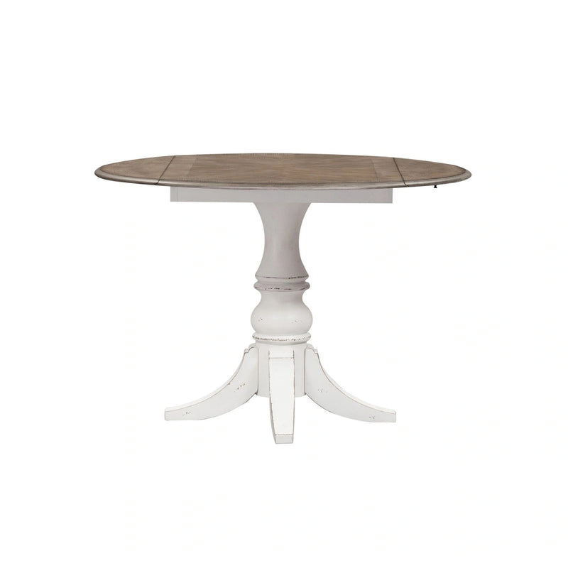 Magnolia Manor Drop Leaf Table in Antique White Base w/ Weathered Bark Tops image